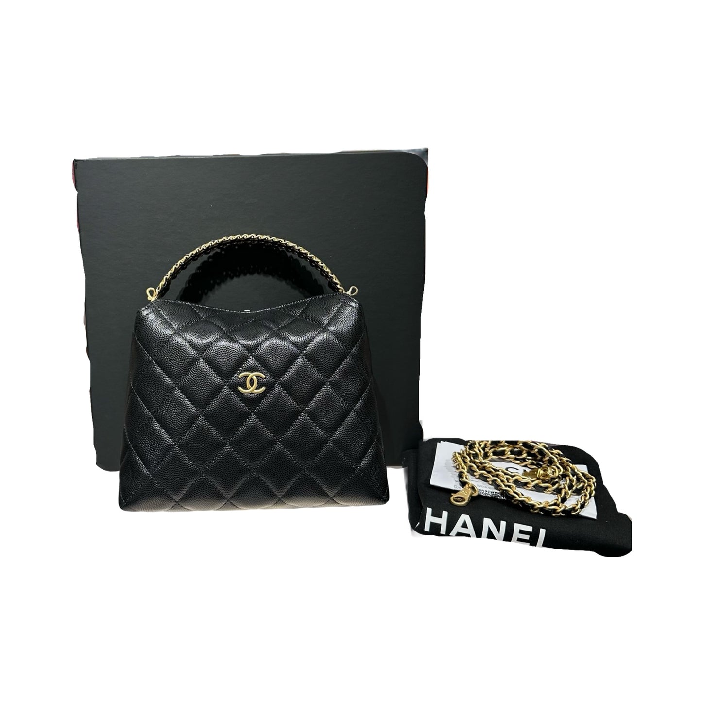 CHANEL 24A HOBO WITH HANDLE BLACK CAVIAR GHW [3000606]