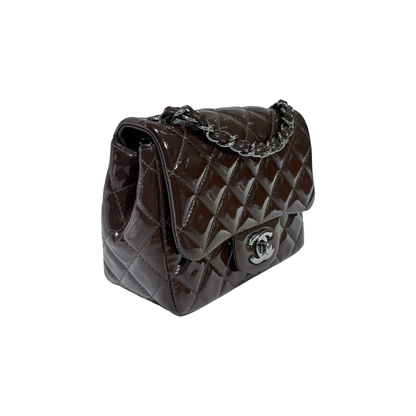 CHANEL MINI FLAP BROWN PATENT PHW [3000209]