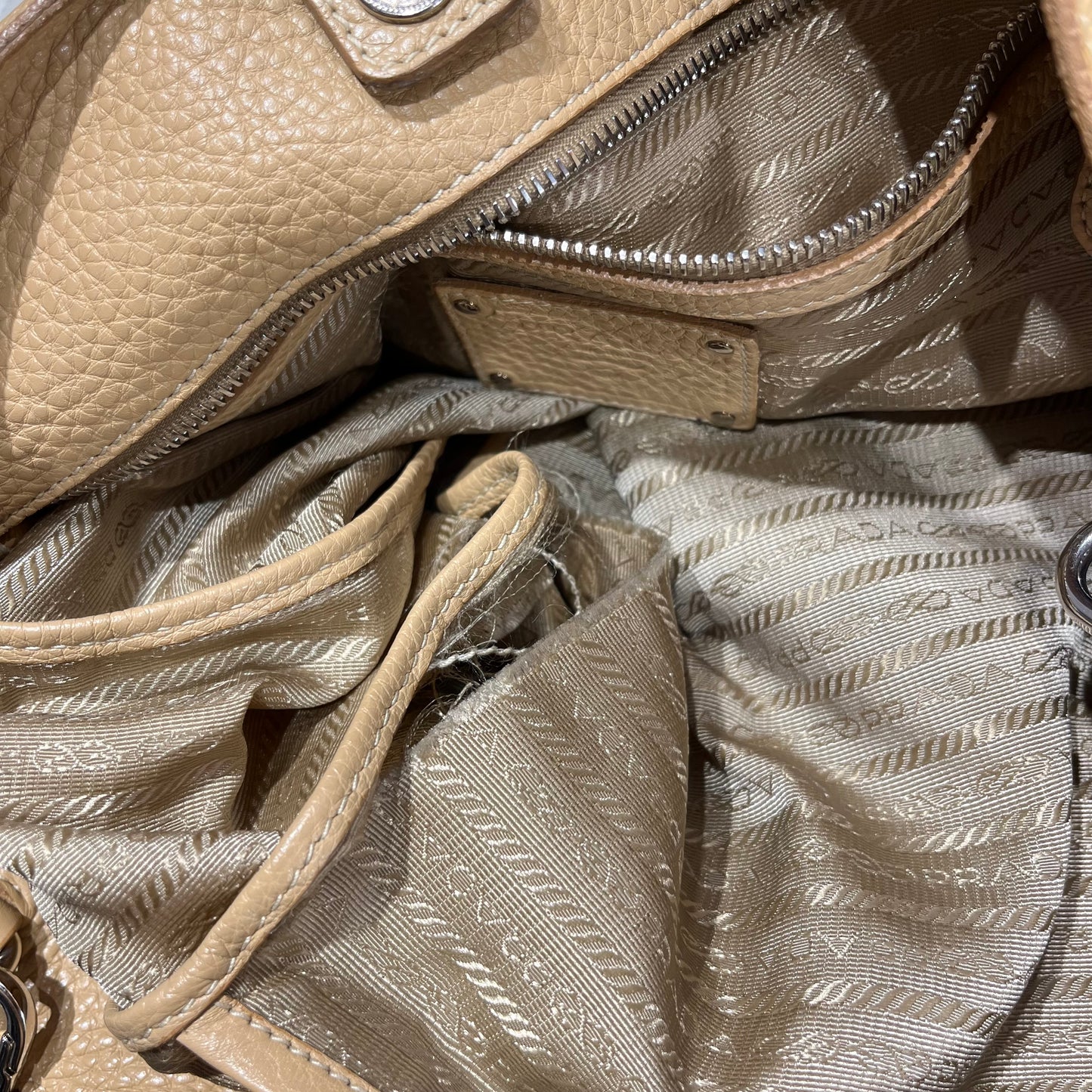 Used PRADA Tote Bag PHW Beige Blue