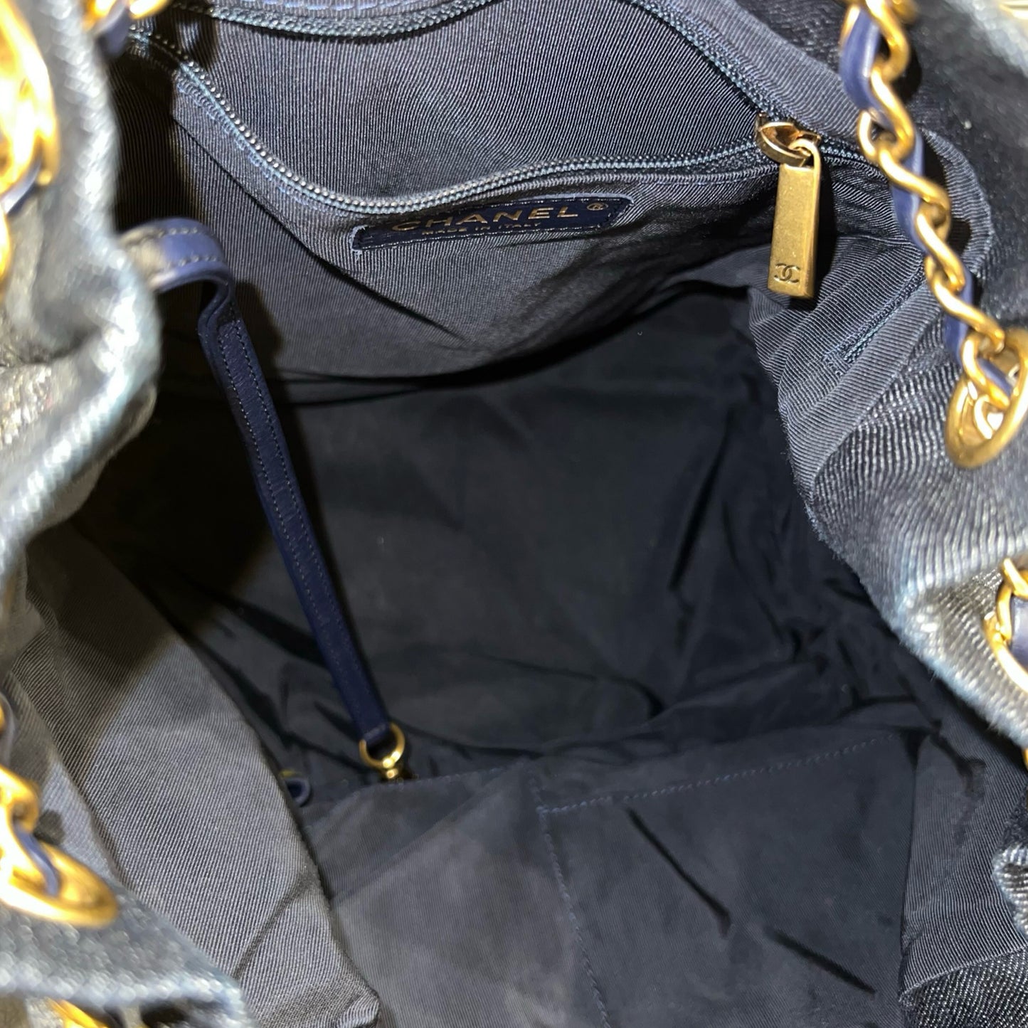 Denim Bucket Chain Shoulder Bag [101411]