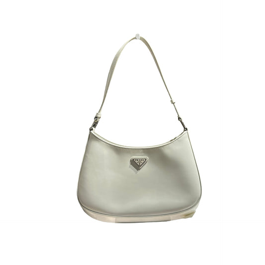 PRADA CLEO BRUSHED LEATHER SHOULDER BAG WHITE PHW [3001009]