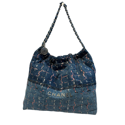 Denim,Denim Sequin CHANEL 22 MEDIUM Chain Shoulder Bag [101380]