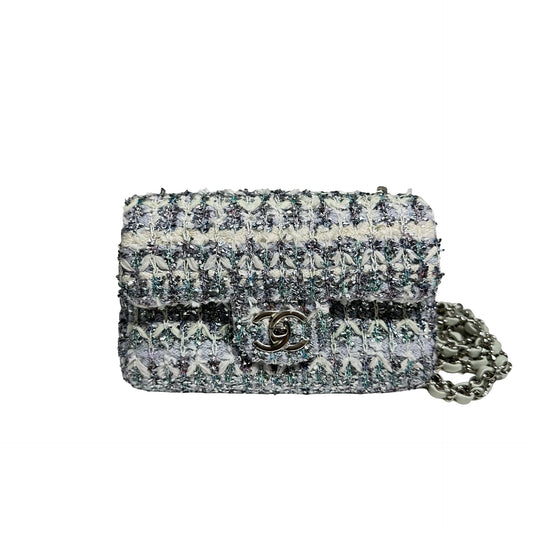 CHANEL CF MINI 20 TWEED LIGHT BLUE PHW[3000164]