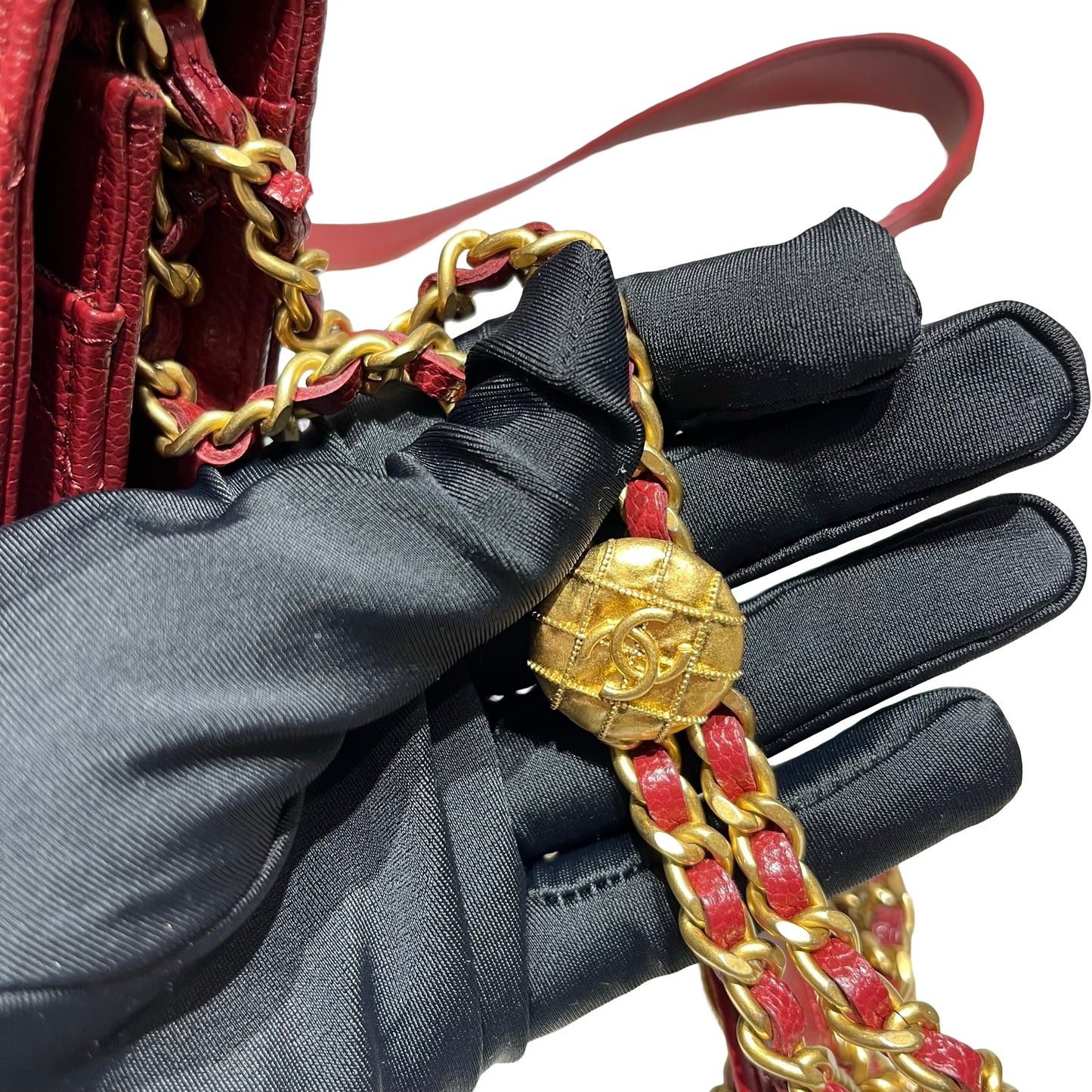 CHANEL RED GHW WALLET ON CHAIN [3000625]