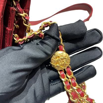 CHANEL RED GHW WALLET ON CHAIN [3000625]