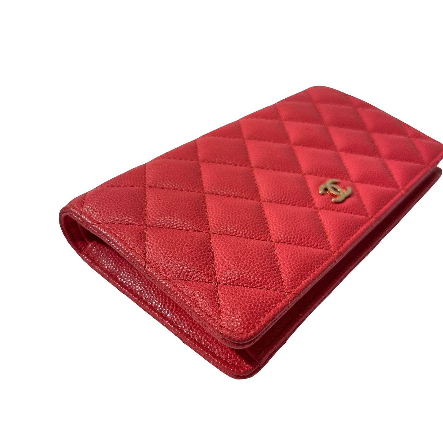 Used CHANEL Calfskin Leather Wallet Red GHW