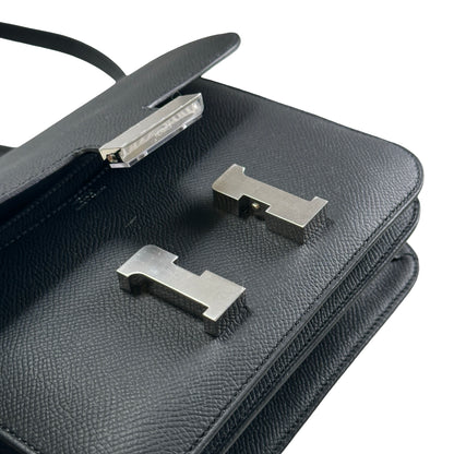 Brand New HERMES Epsom Constance Crossbody Bag Black Silver