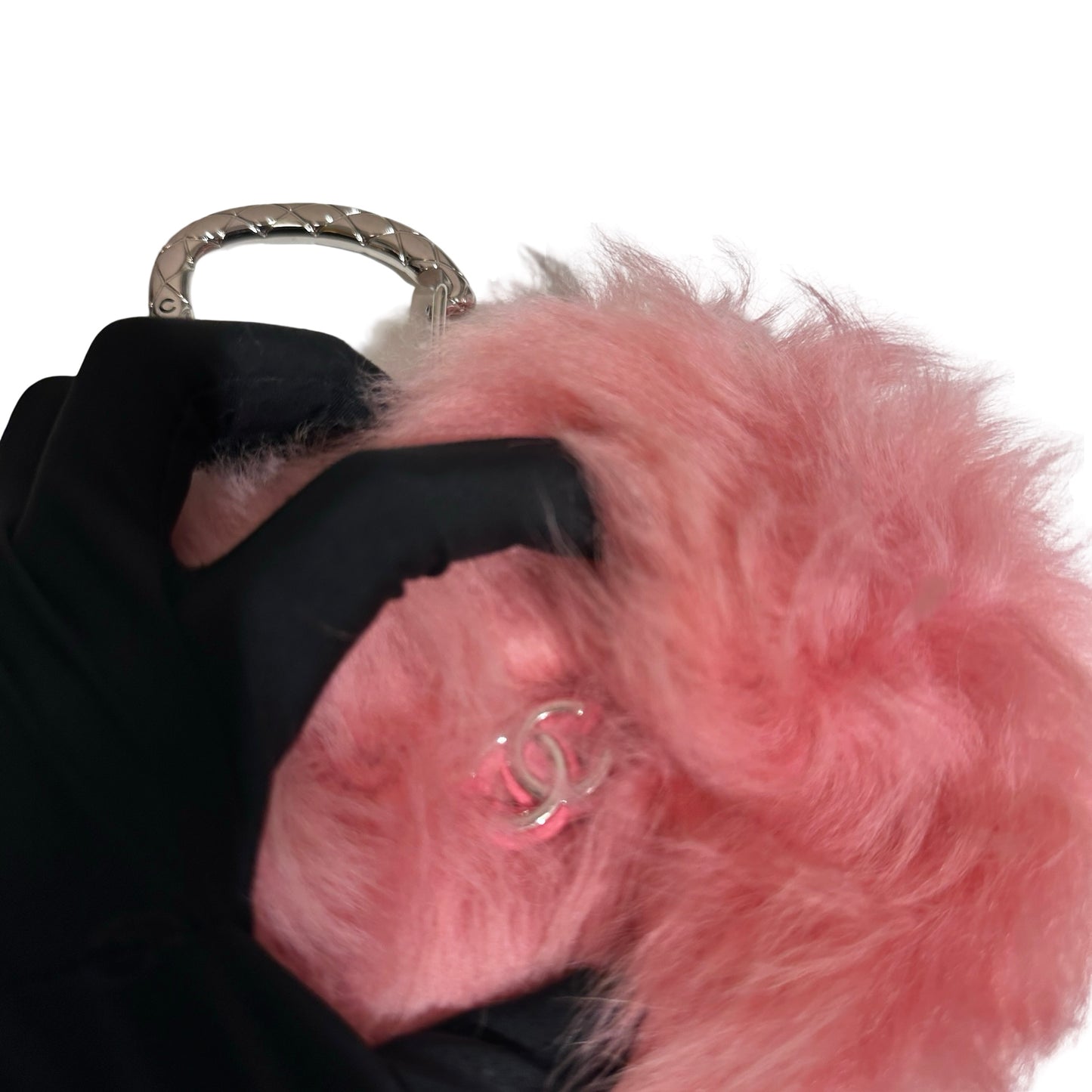 New CHANEL Lambskin Leather Shearing Jewel Hook Card Holder Pouchette Pink PHW