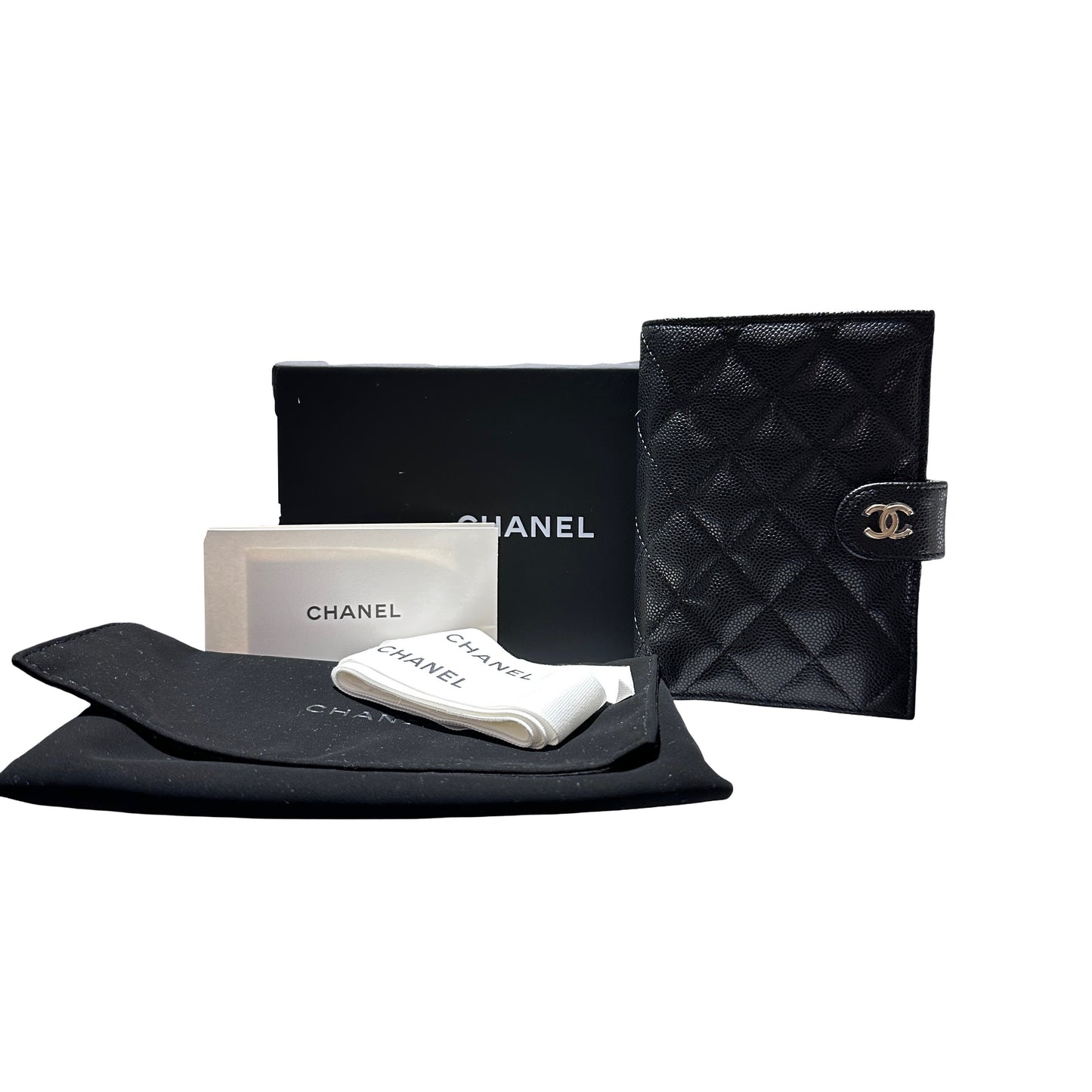 New CHANEL Calfskin Leather Passport Case Black GHW