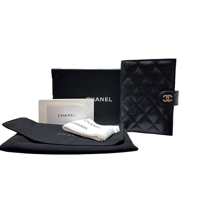 New CHANEL Calfskin Leather Passport Case Black GHW