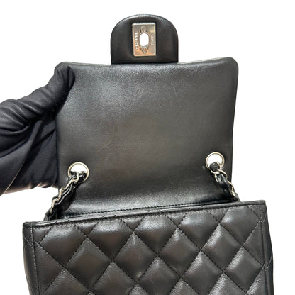 Used CHANEL Lambskin Leather Mini flap 17cm Cross Body Bag Black PHW