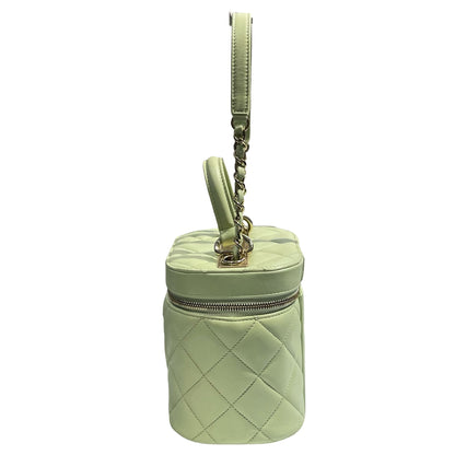 Used CHANEL Vanity Case with Handle Shoulder Bag Green GHW