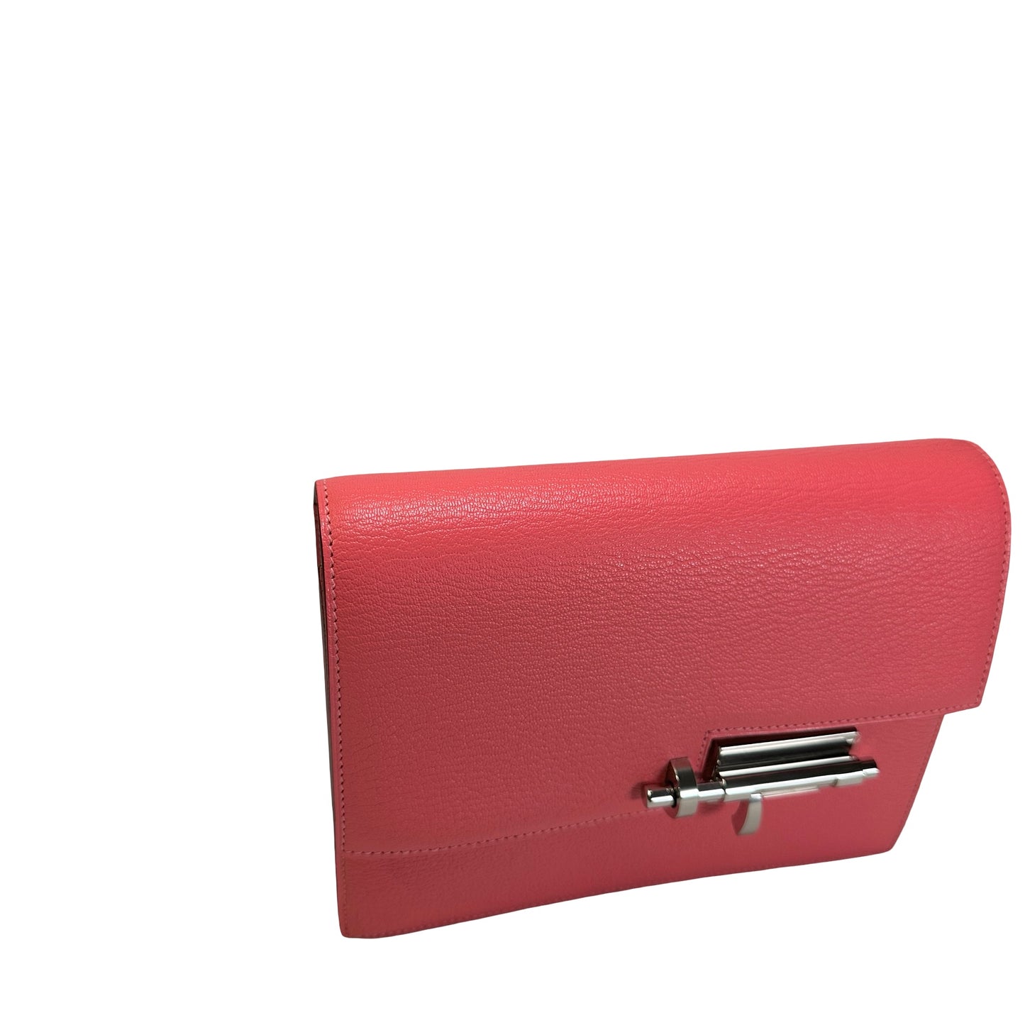 Used HERMES Chevre Verrou Clutch Handbag Pink PHW