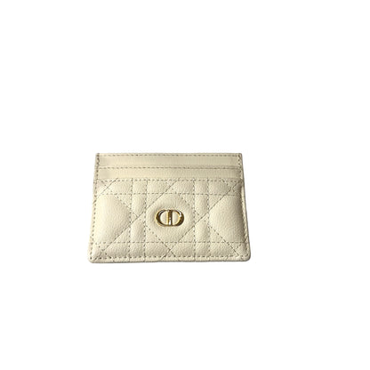 Used Dior Calfskin Leather Cardholder Card Holder Beige GHW
