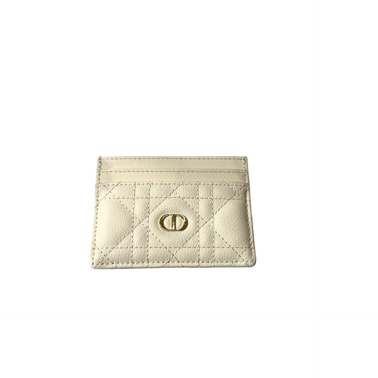 Used Dior Calfskin Leather Cardholder Card Holder Beige GHW