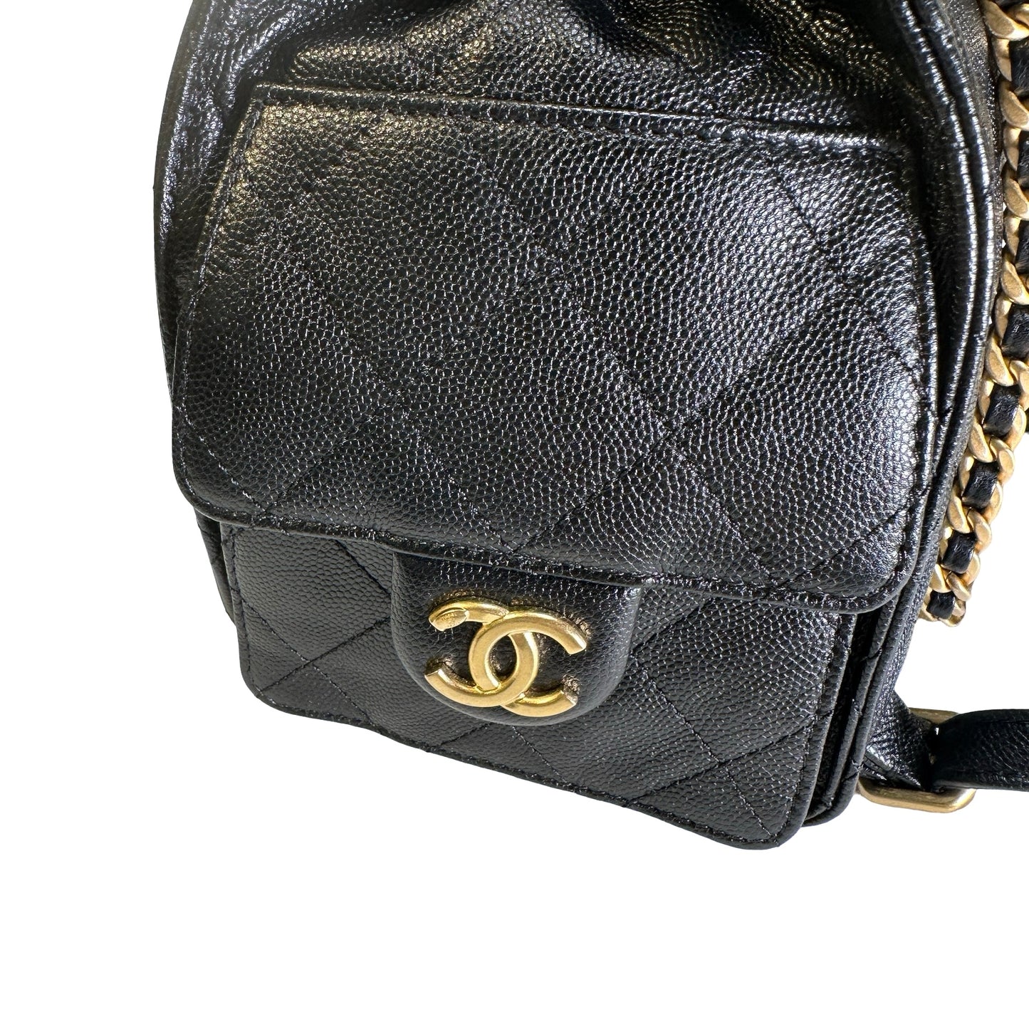 Used CHANEL Caviar Quilted 25 Backpack Backpack Black Gold