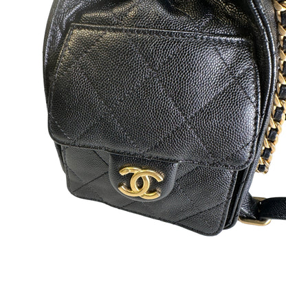 Used CHANEL Caviar Quilted 25 Backpack Backpack Black Gold