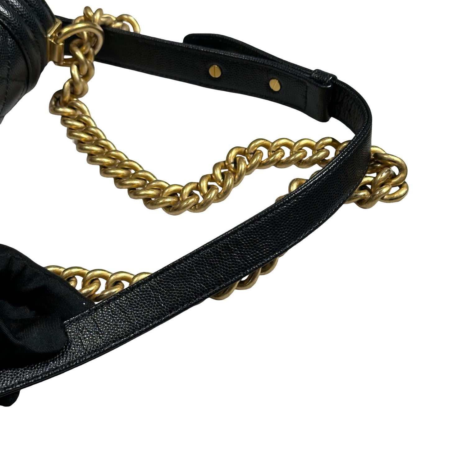 Used CHANEL Caviar Leather Boy 20cm Chain Shoulder Bag Black GHW