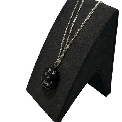 Used CHANEL Black Round Pendant Necklace with Silver CC Logos Necklace Black Silver