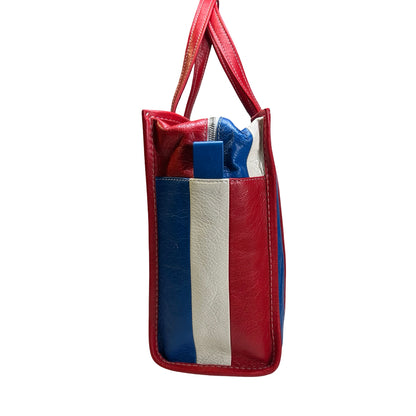 Used BALENCIAGA Leather Bazar Shopper Tote Bag Red White Blue