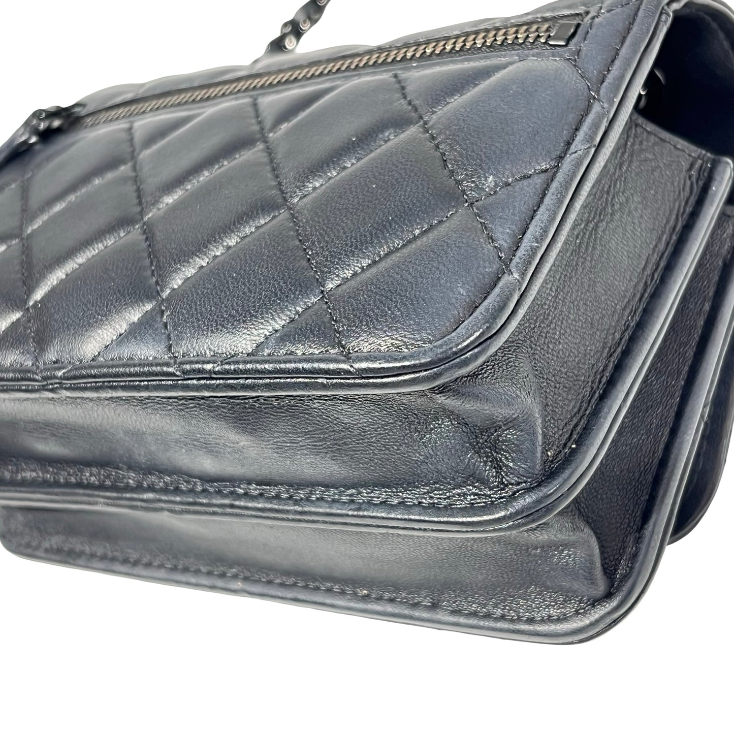 Used CHANEL Calfskin Leather MINI WOC Cross Body Bag Black