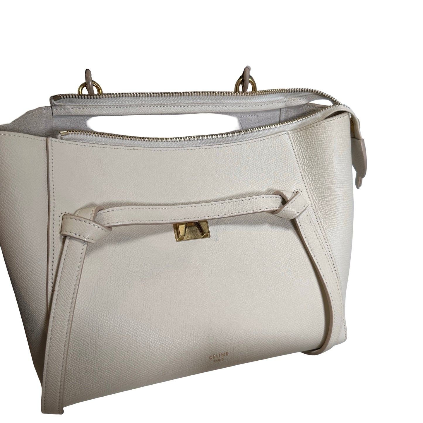 Used CELINE Grained Calfskin Belt Bag Handbag White GHW