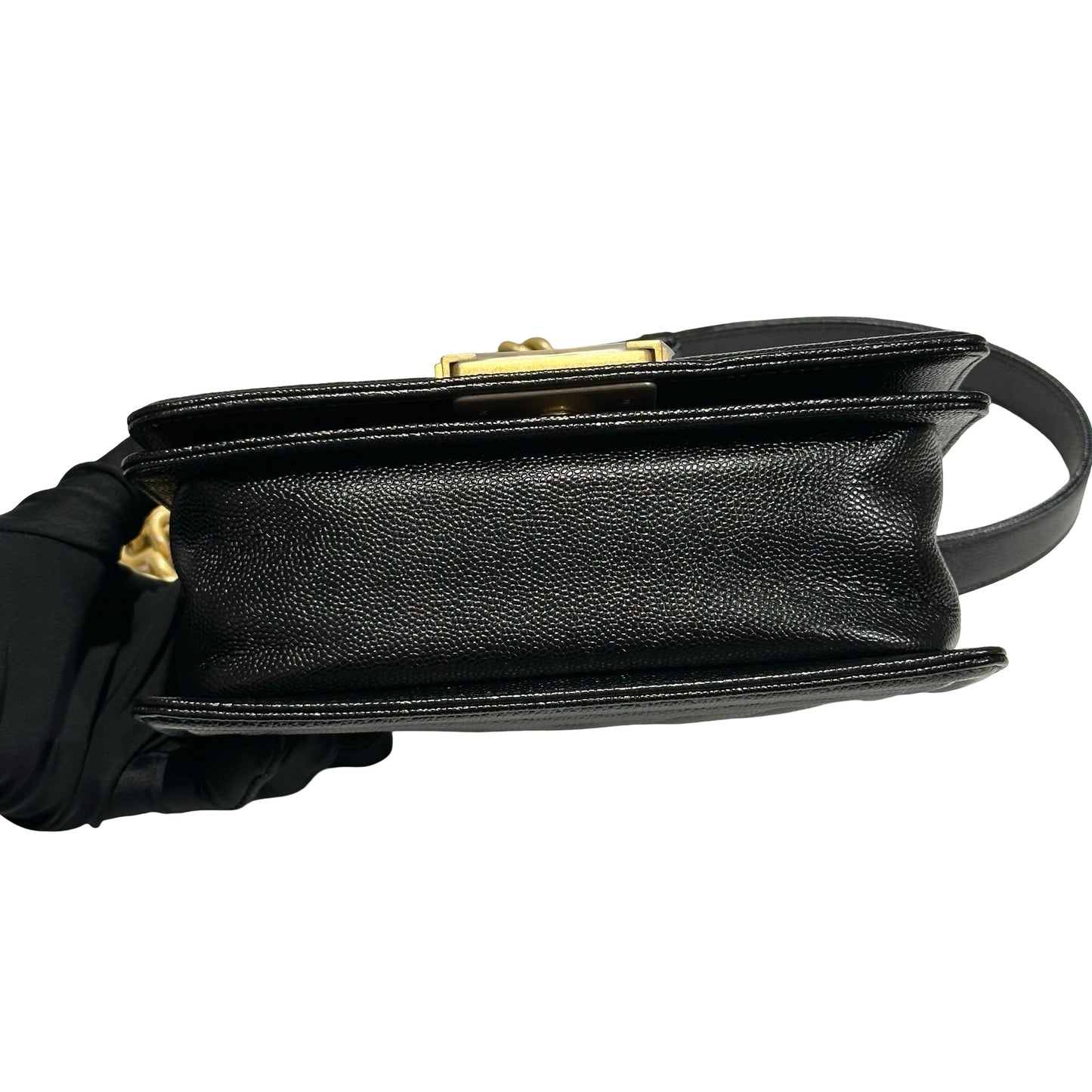Used CHANEL Calfskin Leather Boy 20 V line Cross Body Bag Black GHW