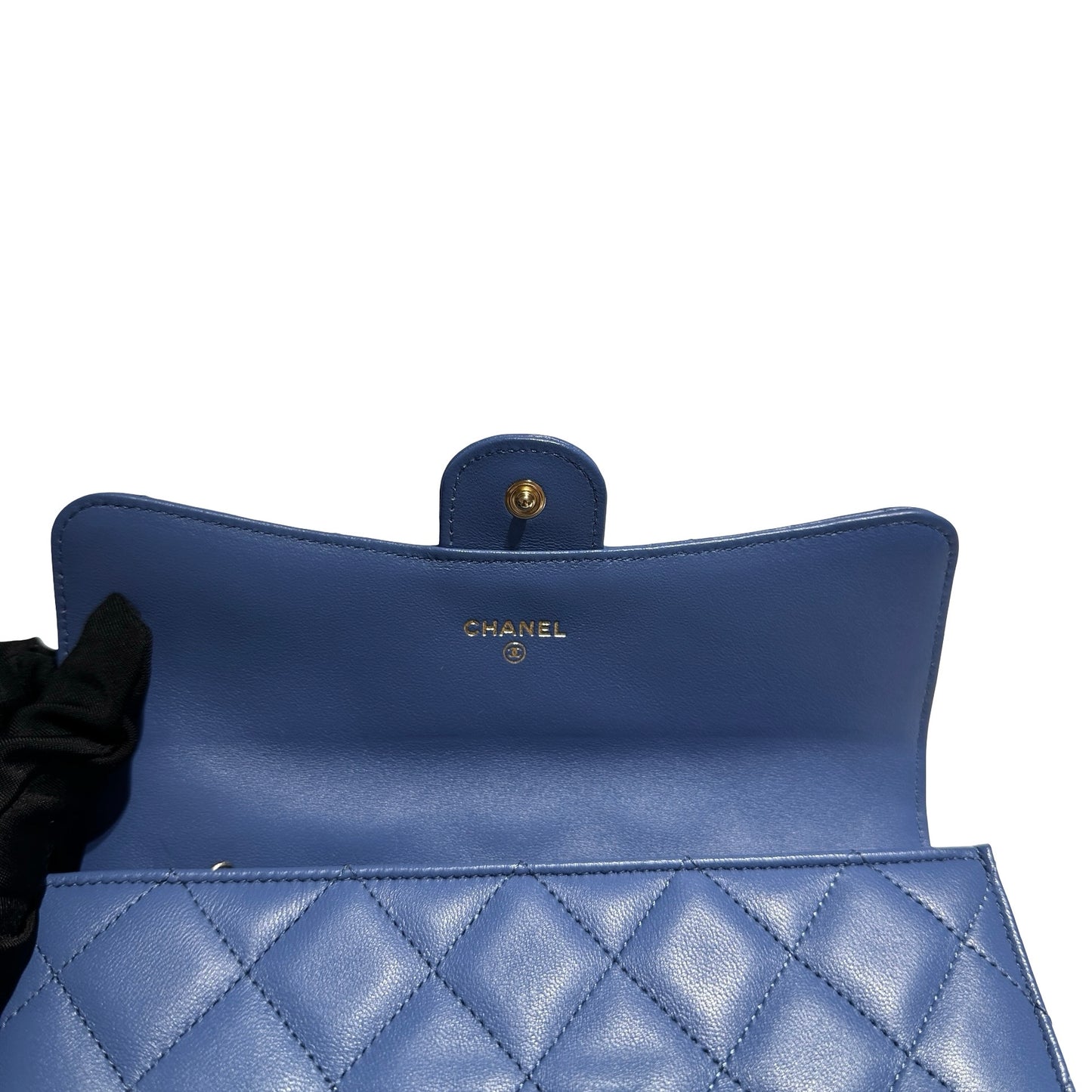 Used CHANEL Calfskin Leather Long Wallet Clutch Blue GHW