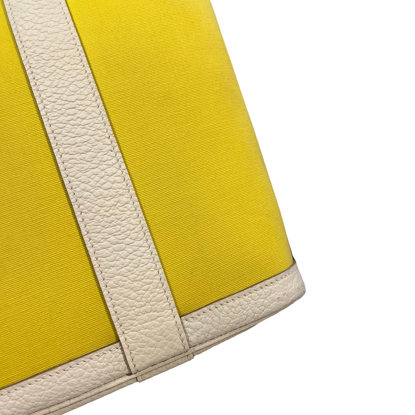 Used HERMES Canvas Leather Garden File Tote Bag Yellow White