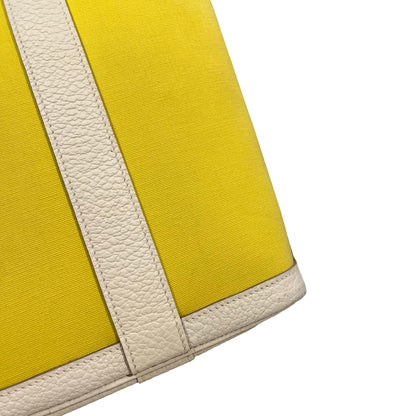 Used HERMES Canvas Leather Garden File Tote Bag Yellow White