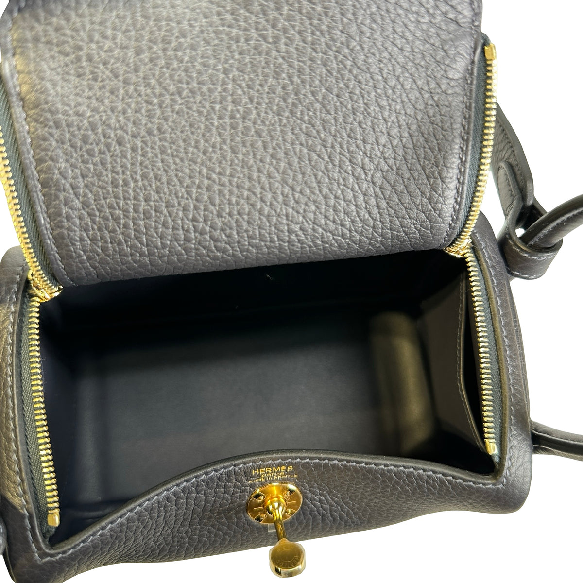 Brand New HERMES Clemence Mini Lindy Handbag Caban GHW