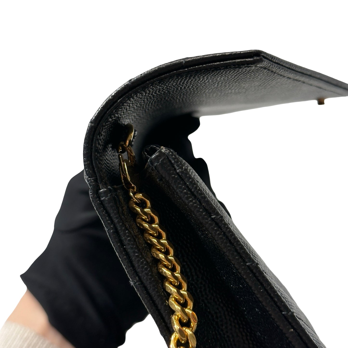 Used SAINT LAURENT Calfskin Leather ENVELOPE WOC Cross Body Bag Black GHW