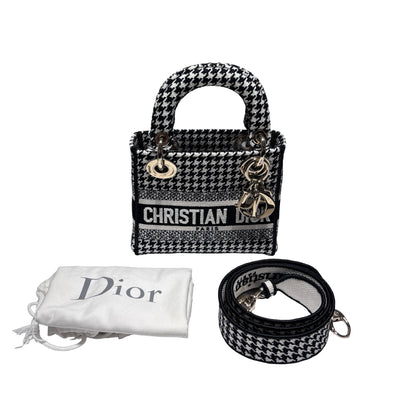 Used DIOR Canvas Mini Lady D-Lite Handbag Black White GHW