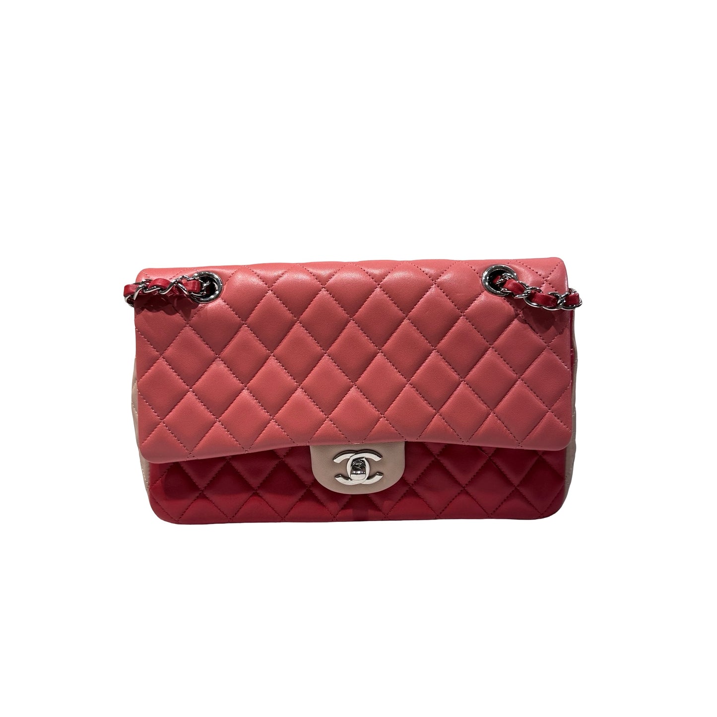 Used CHANEL Lambskin Leather CF Medium 25 Shoulder Bag Pink PHW