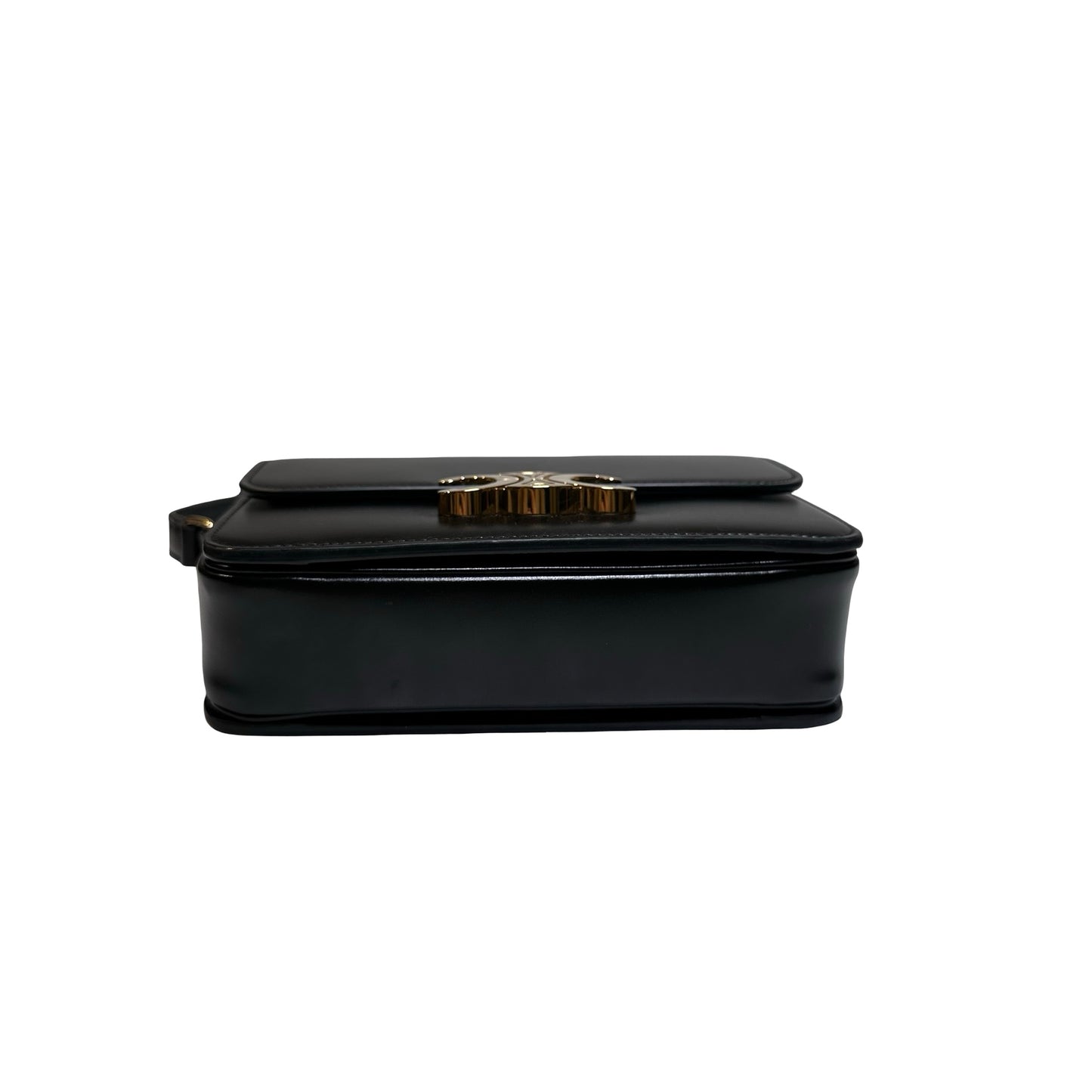 Used CÉLINE Calfskin Leather TEEN TRIOMPHE Cross Body Bag Black GHW