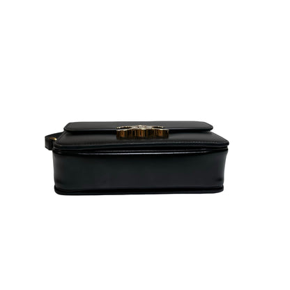 Used CÉLINE Calfskin Leather TEEN TRIOMPHE Cross Body Bag Black GHW