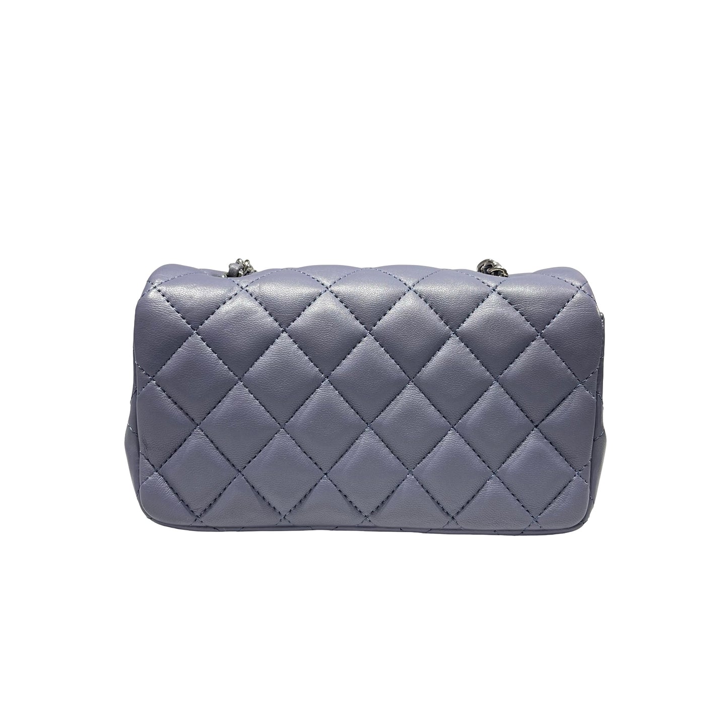 Used CHANEL Lambskin Leather Mini flap 17cm Cross Body Bag PHW Purple