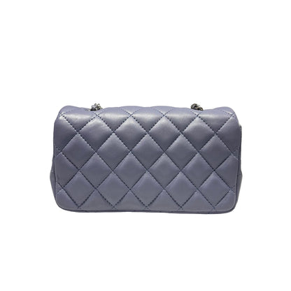 Used CHANEL Lambskin Leather Mini flap 17cm Cross Body Bag PHW Purple