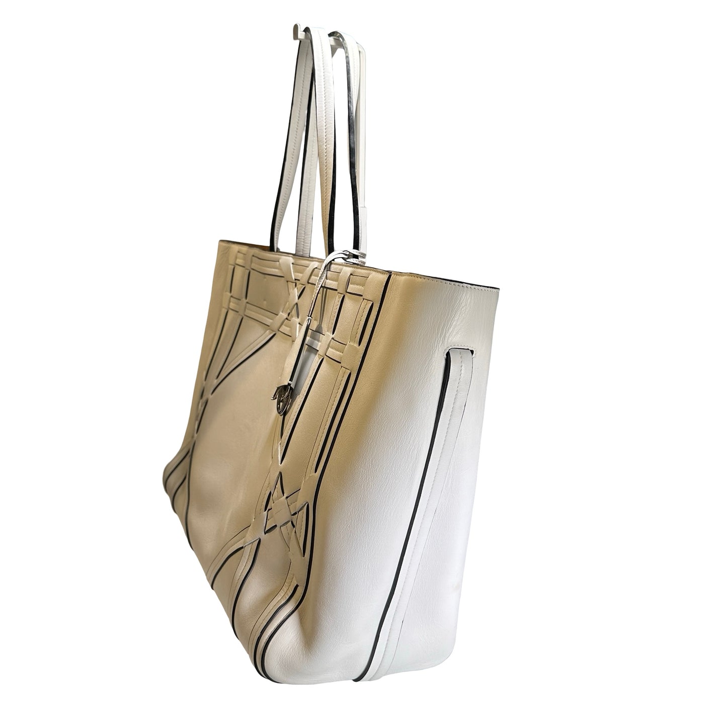 Used DIOR Leather Interlaced Shopper Tote Tote Bag White PHW