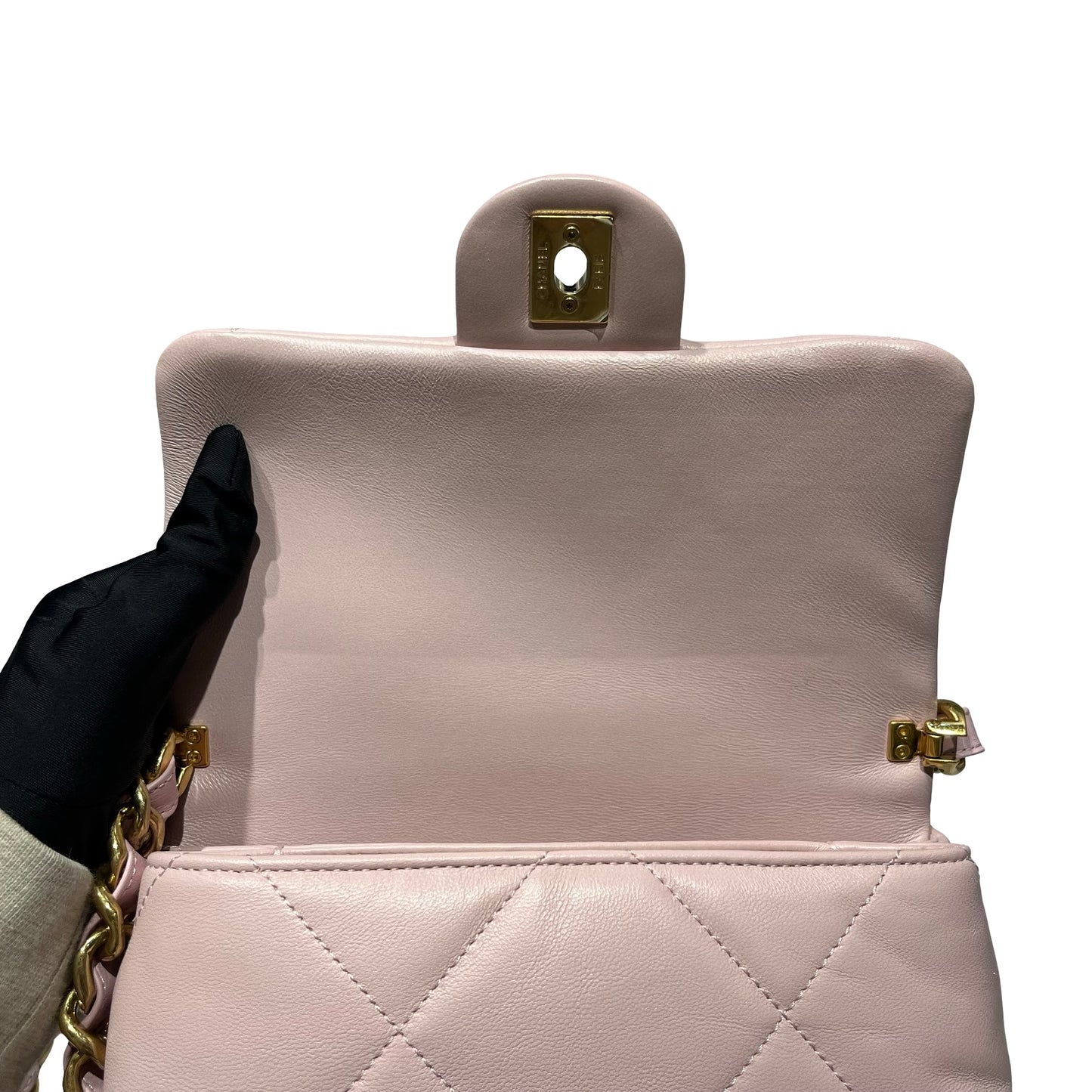 Used CHANEL Lambskin Leather Cross Body Bag Pink GHW