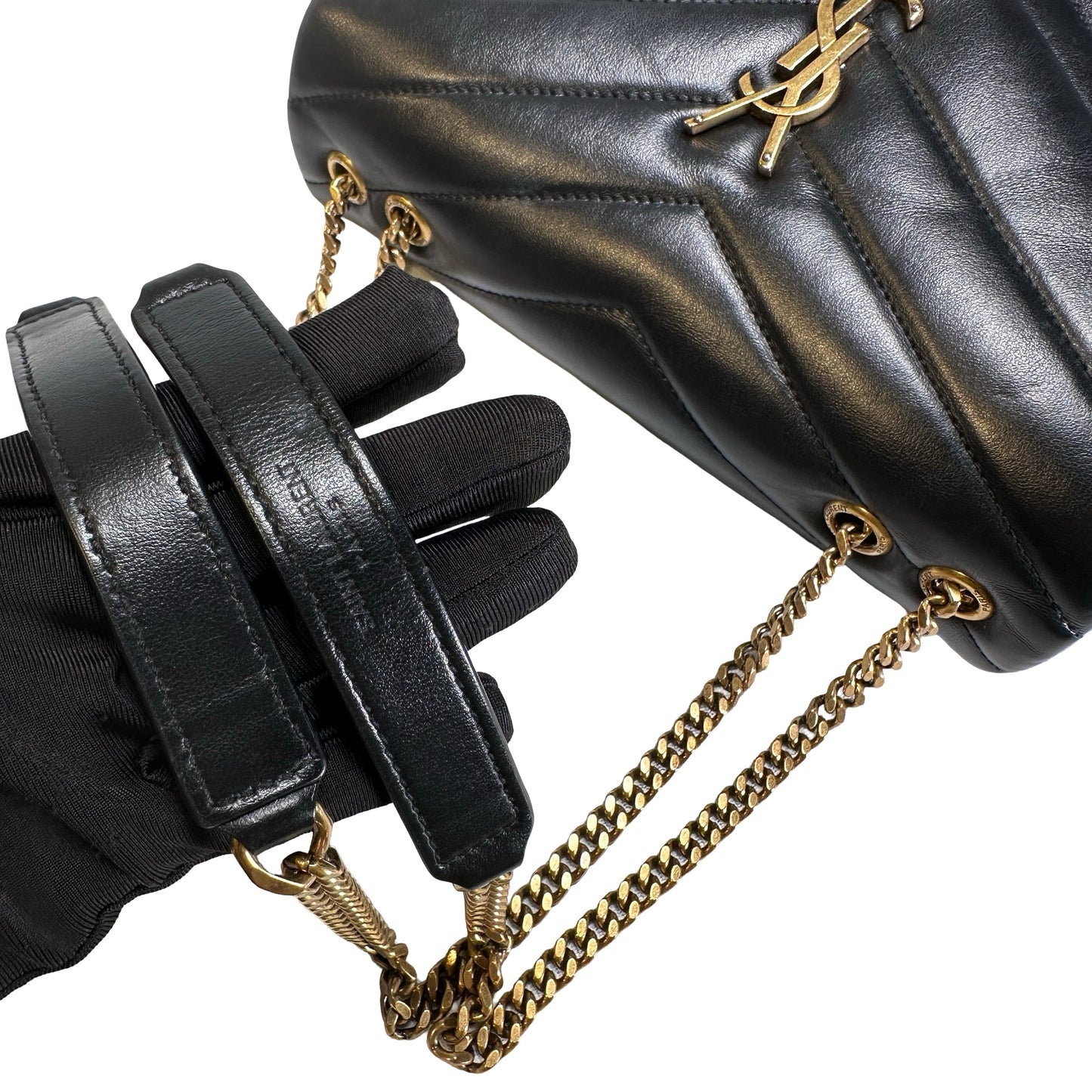 Used YVES SAINT LAURENT Lambskin Loulou Shoulder Bag Black GHW
