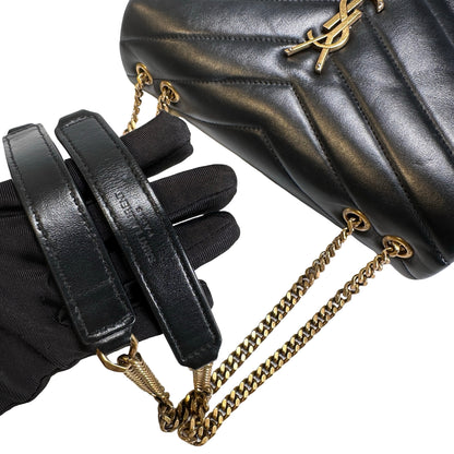 Used YVES SAINT LAURENT Lambskin Loulou Shoulder Bag Black GHW