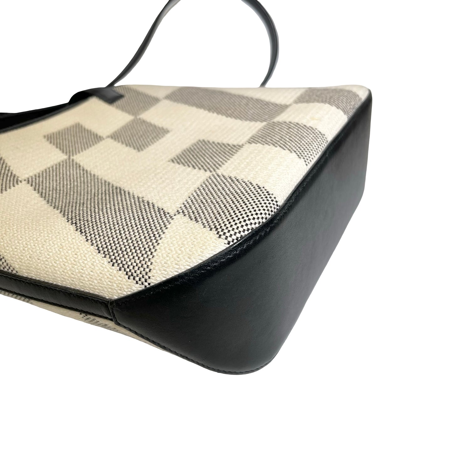 Used HERMÈS Canvas Cabas H En Biais 27 Cross Body Bag Black White