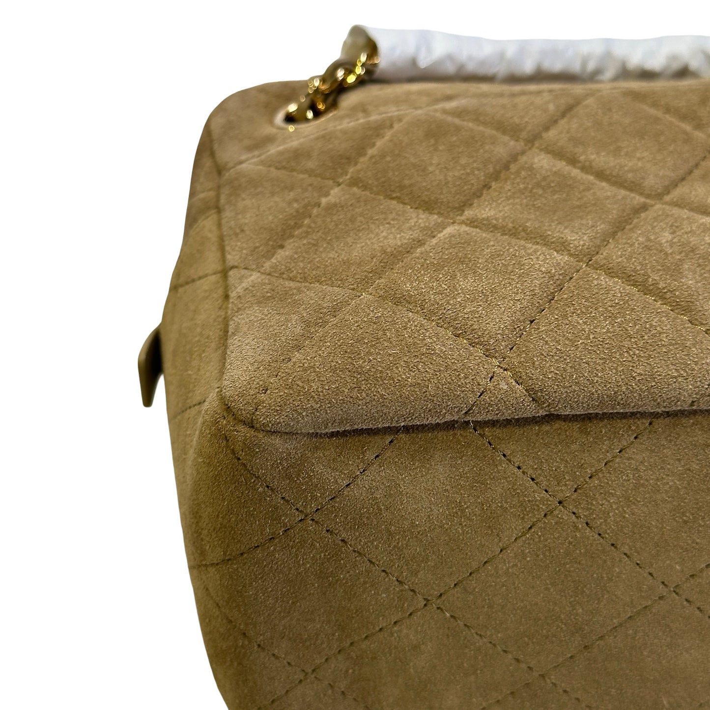 Brand New CHANEL Quilted Suede Camera Case Camera Bag Khaki Gold