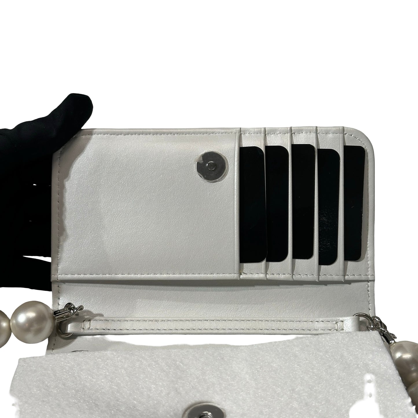 Used CHANEL Lambskin Leather WOC Pearl Shoulder Bag White PHW