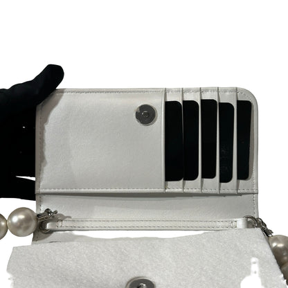 Used CHANEL Lambskin Leather WOC Pearl Shoulder Bag White PHW