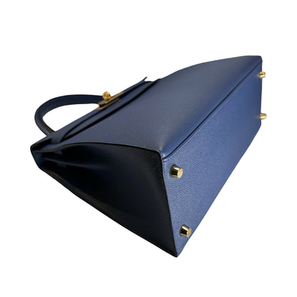 Used HERMES Epsom Kelly 28 with strap Handbag Blue Gold