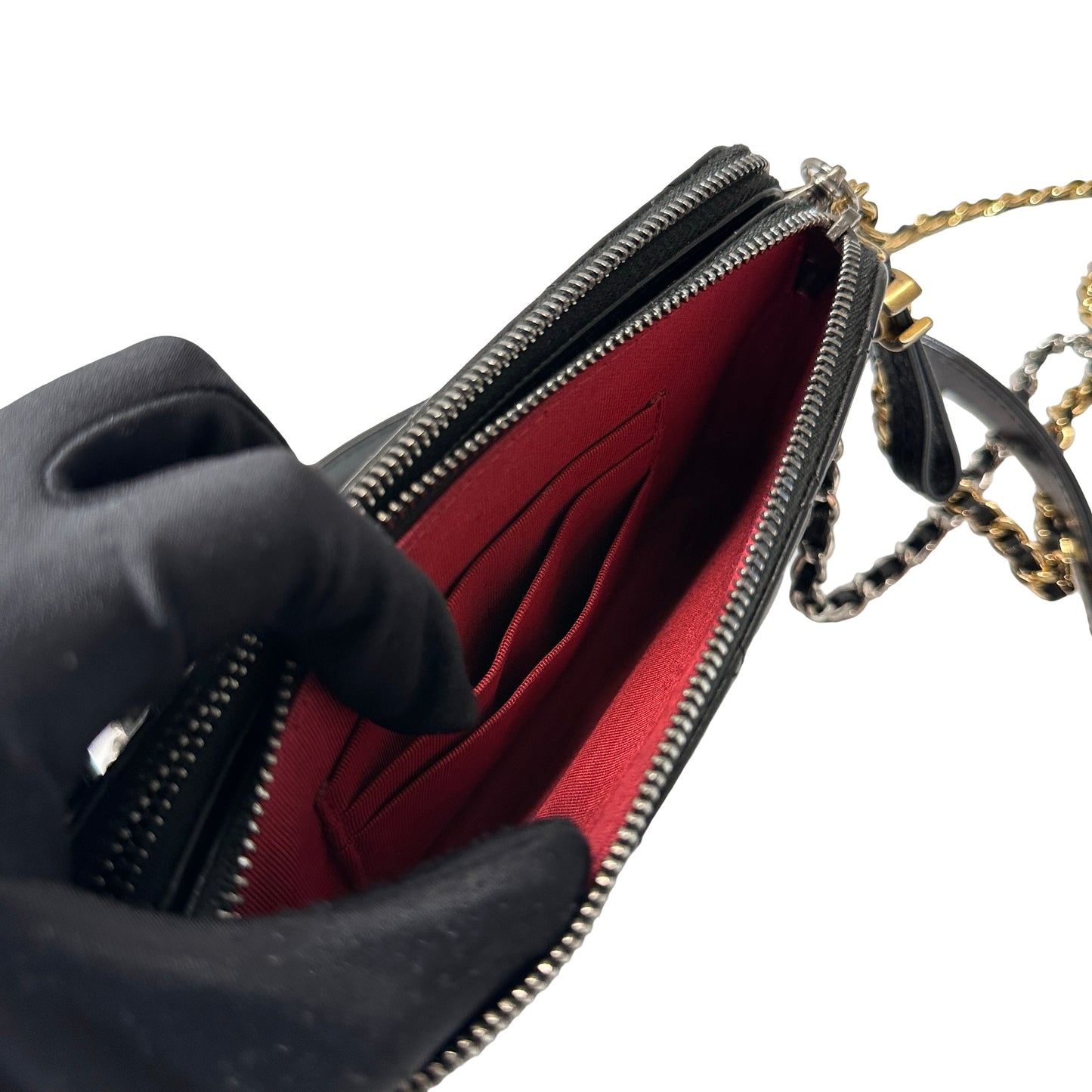 Used CHANEL Calfskin Leather Gabrielle WOC Cross Body Bag GHW Black