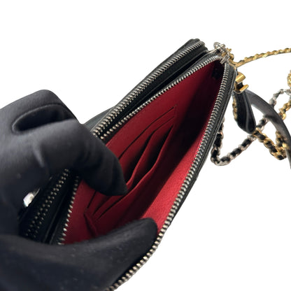 Used CHANEL Calfskin Leather Gabrielle WOC Cross Body Bag GHW Black