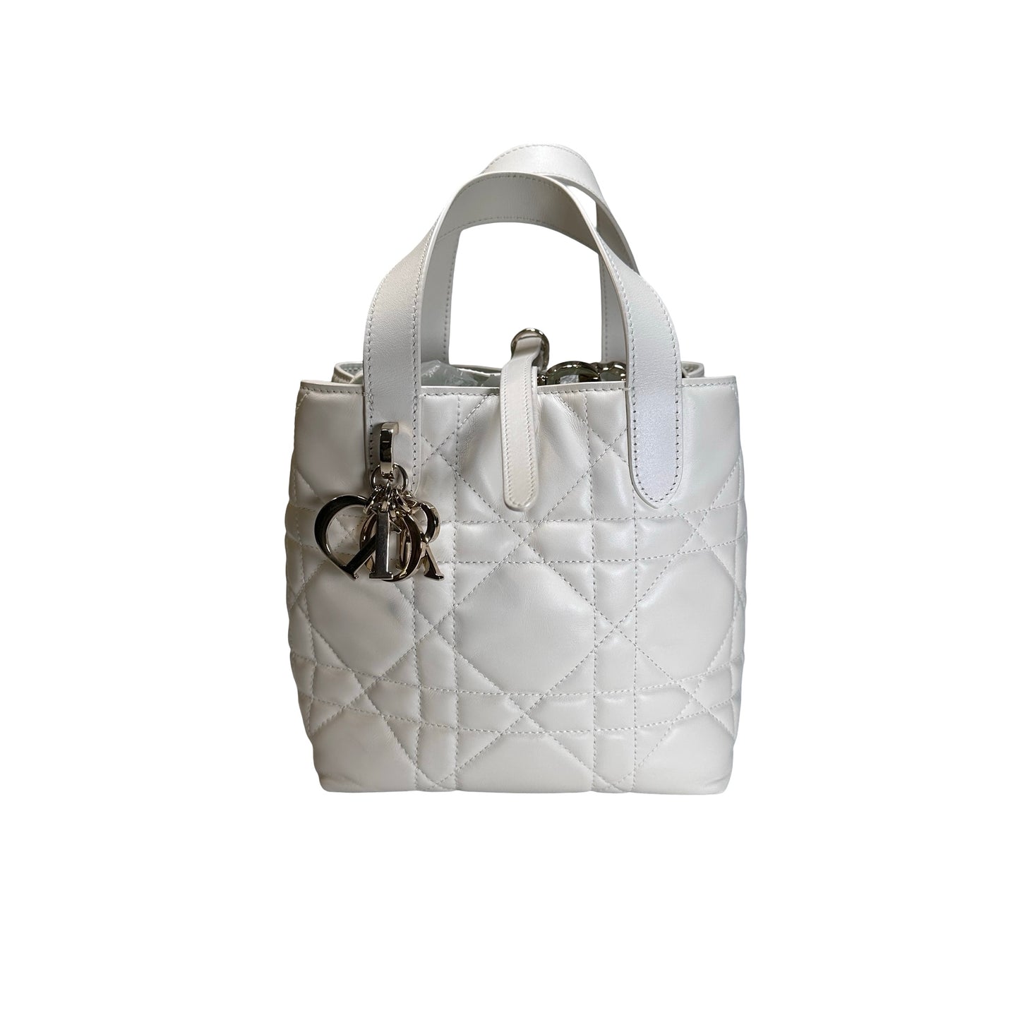 Used DIOR Lambskin Toujours Basket Bag White GHW